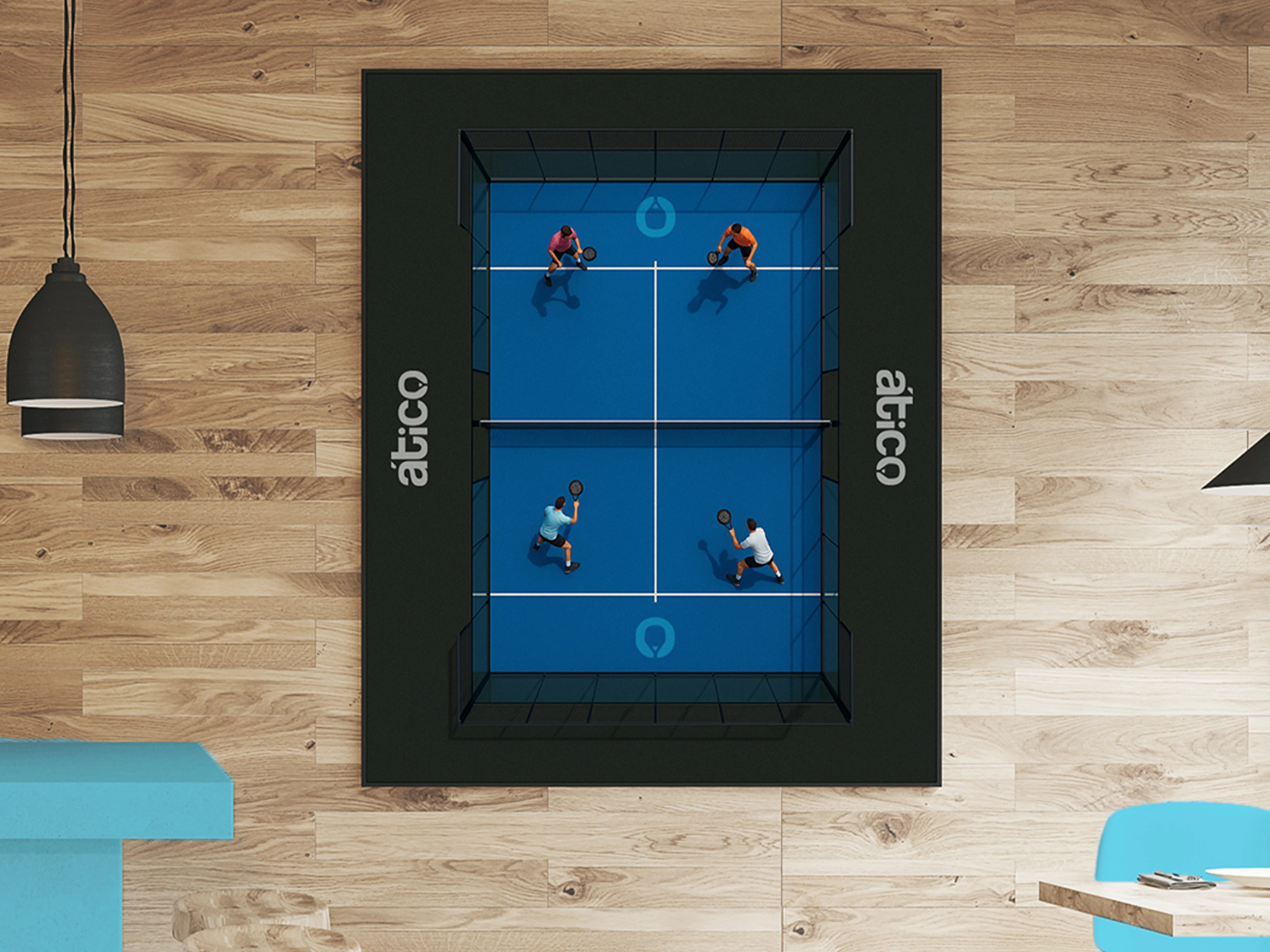 Rebranding de Ático Pádel Club aplicado en cuadros y decoración de espacios
