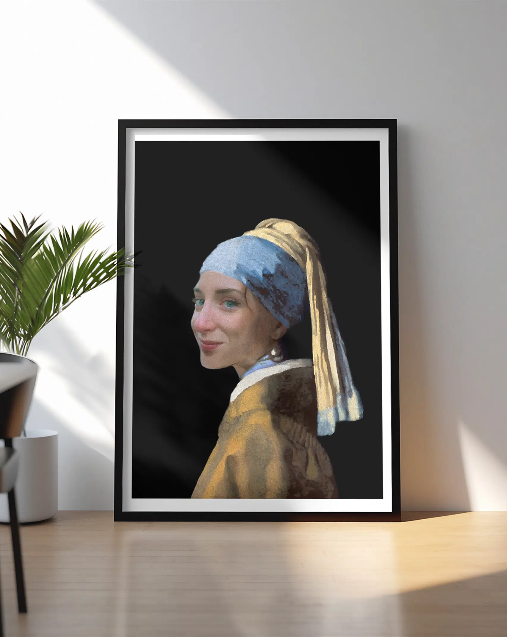 Ilustración gráfica inspirada en La joven de la perla con reinterpretación contemporánea