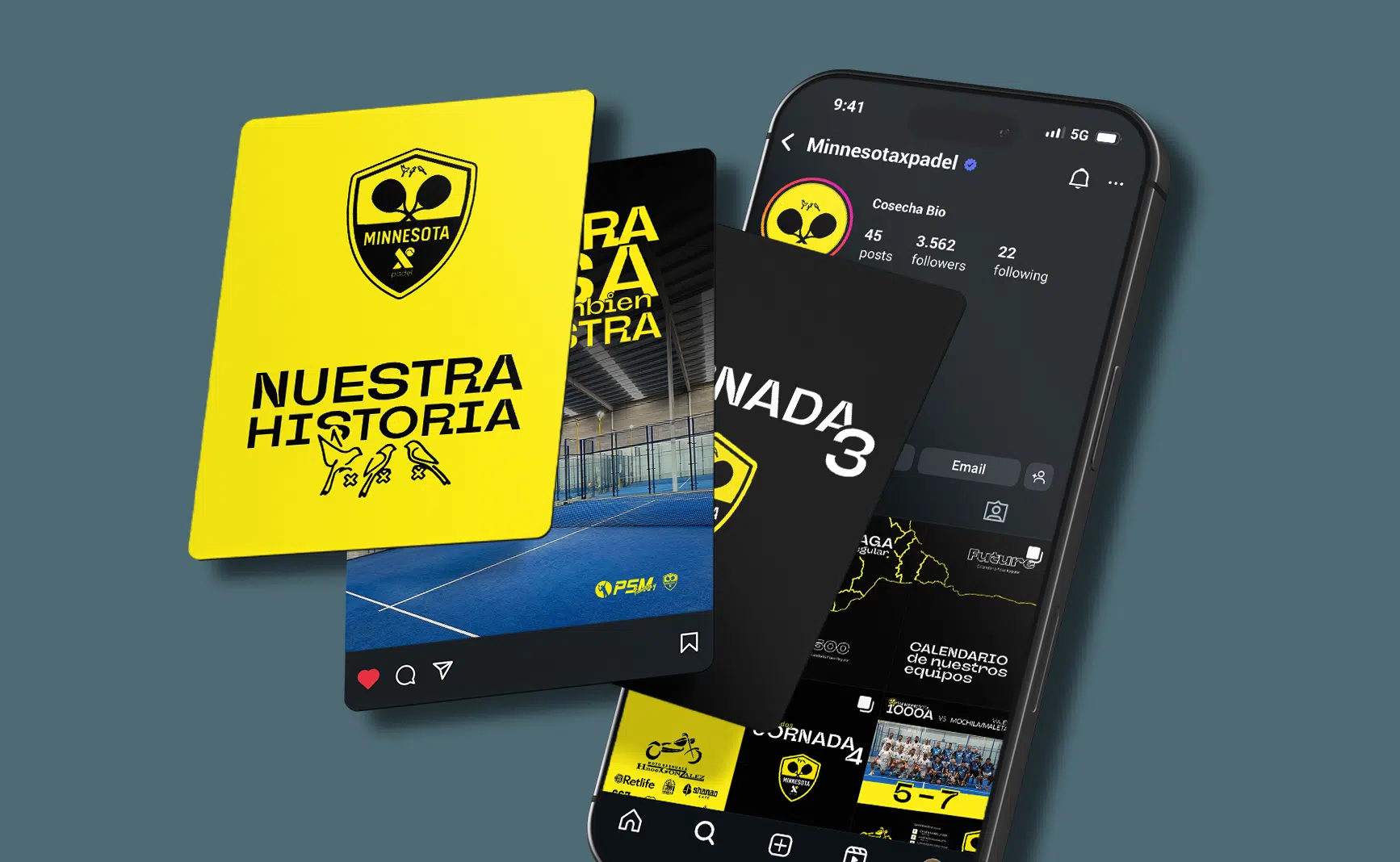 Diseño de contenidos para redes sociales de Minnesota Xpadel con enfoque deportivo