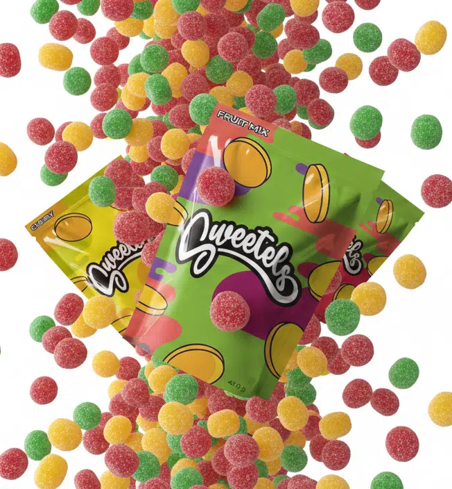Aplicación del packaging de Sweetels en producto final de golosinas